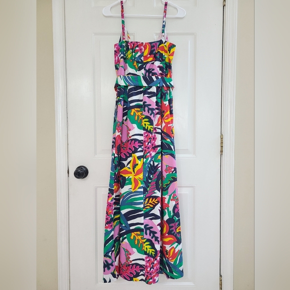J Crew Multicolor Floral Spaghetti Strap Maxi Dress Size 10 Belt Tie Vacation - Picture 10 of 16